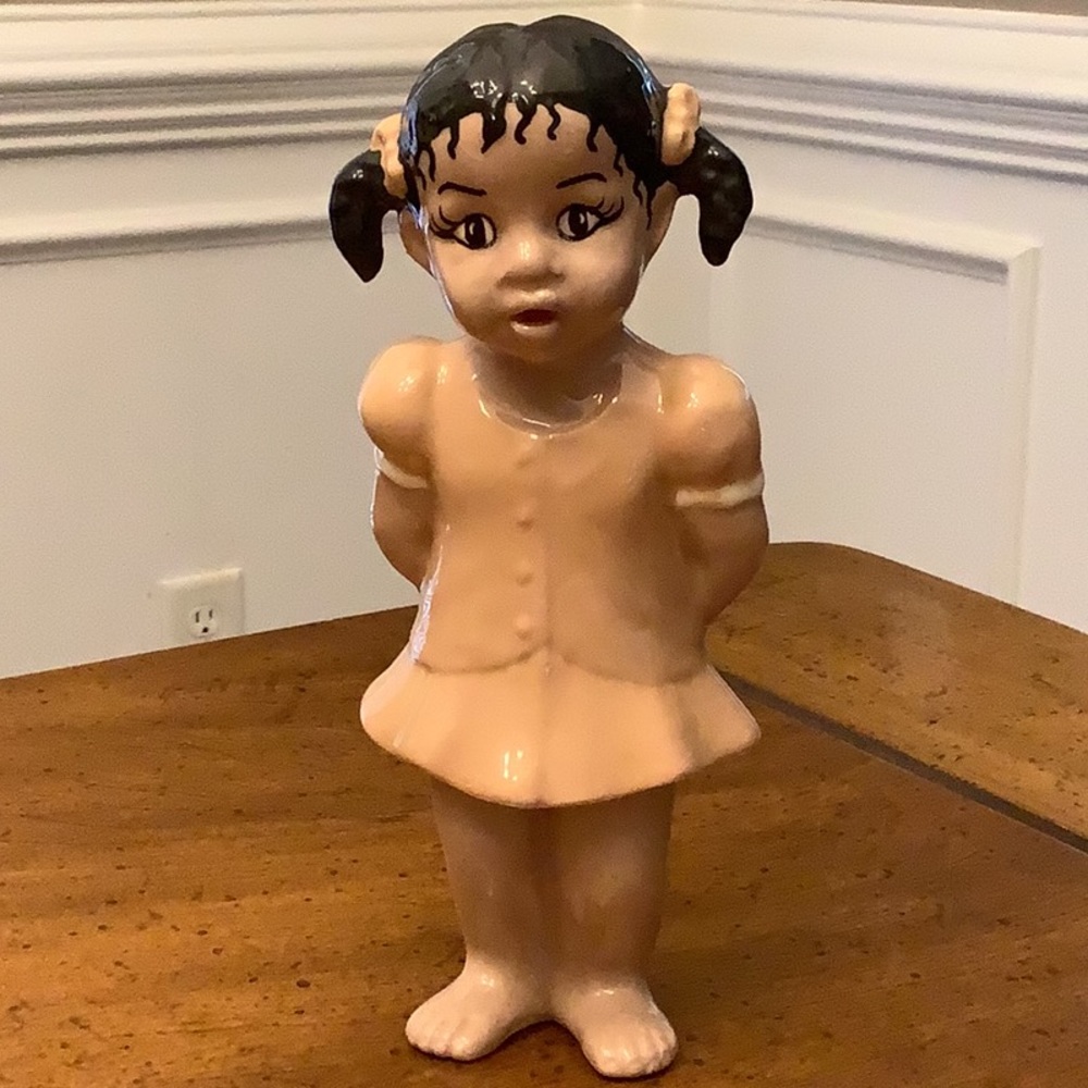 Pink Ceramic Girl Figurine - Decorative Figure 8”